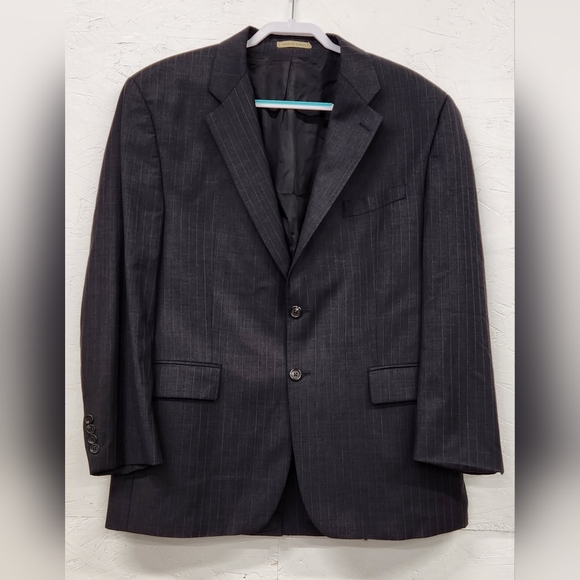 Ralph Lauren‎ Pinstripe Blazer Jacket Mens Black 100% Wool SEE MEASUREMENTS